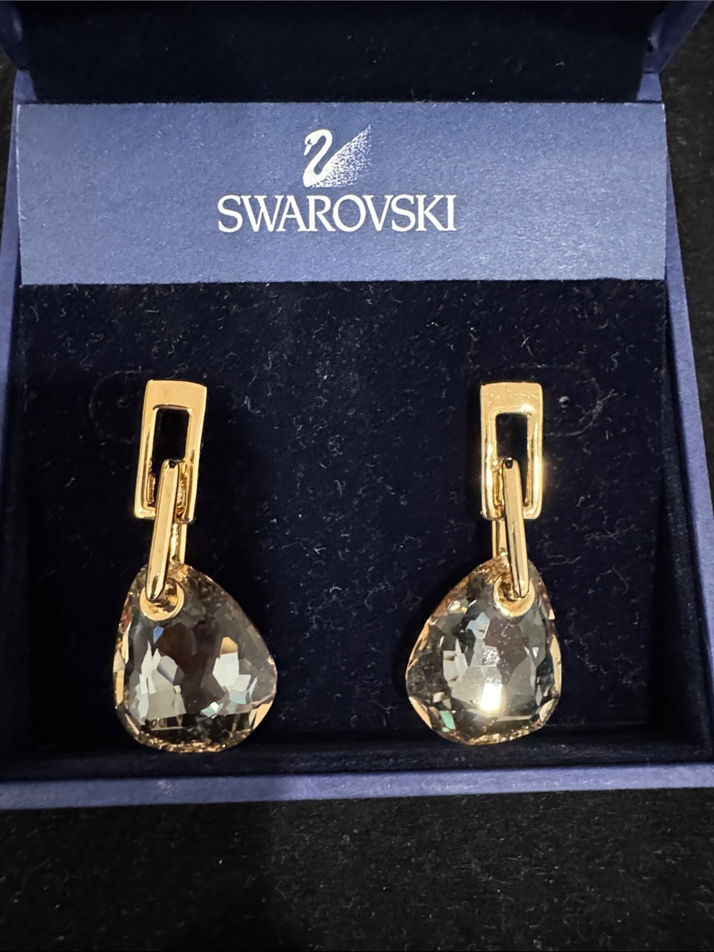 Swarovski Gold Drop Earrings with Champagne Teardrop Crystals